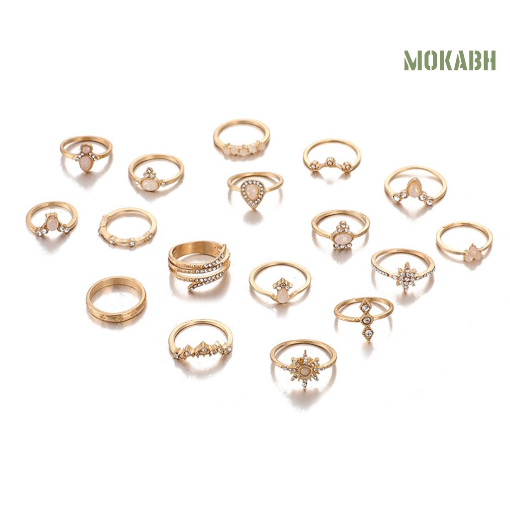 Bộ 17 Nhẫn Đính Đá Nhân Tạo Phong Cách Bohemian Thời Trang