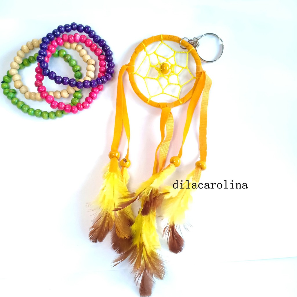 Móc Khóa Hình Dreamcatcher Phối Lông Vũ Xinh Xắn