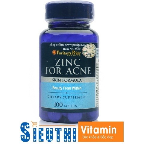 [CHÍNH HÃNG] Viên uống kẽm ngừa mụn Zinc For Acne của Puritan's Pride 100 viên