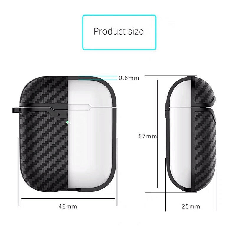 Vỏ Bảo Vệ Sợi Carbon Cho Hộp Sạc Tai Nghe Compatible for Airpods Tích Hợp Móc Treo