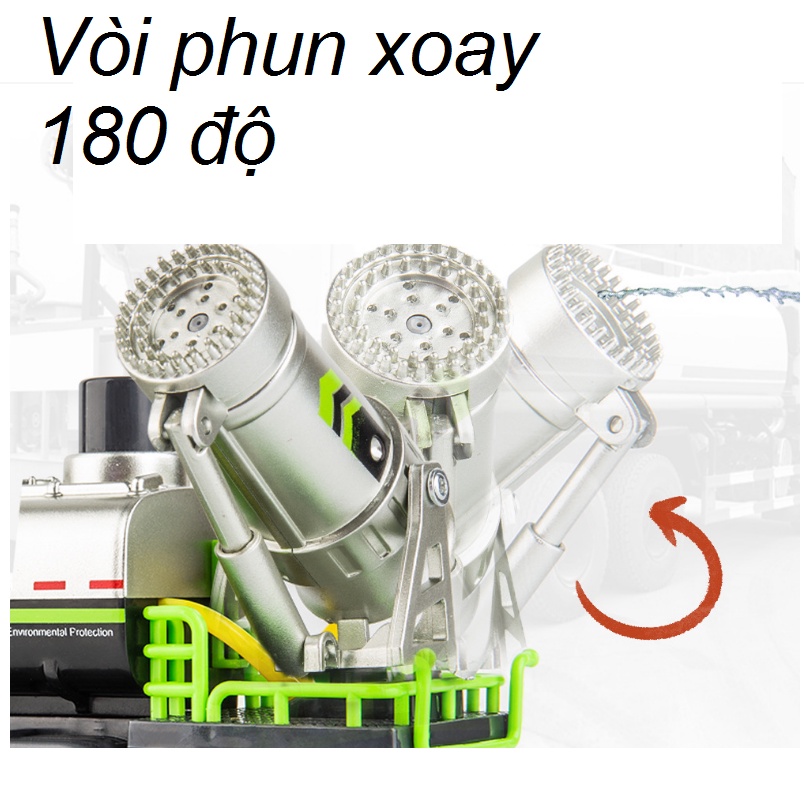 Mô hình xe ô tô chở nước tưới cây phun được nước thật xe đồ chơi trẻ em bằng hợp kim nhựa tỉ lệ 1:50 có âm thanh đèn