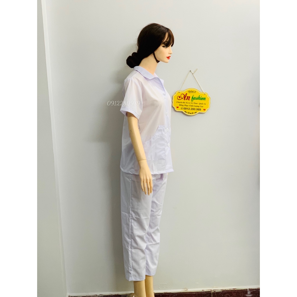 Bộ ngành thực phẩm, thủy sản form đẹp tôn dáng vải kate trắng _ Hình chụp thật