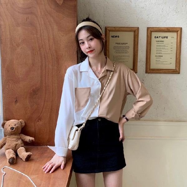 Áo sơ mi SUXI tay dài dáng rộng trẻ trung phong cách Hàn Quốc cho nữ