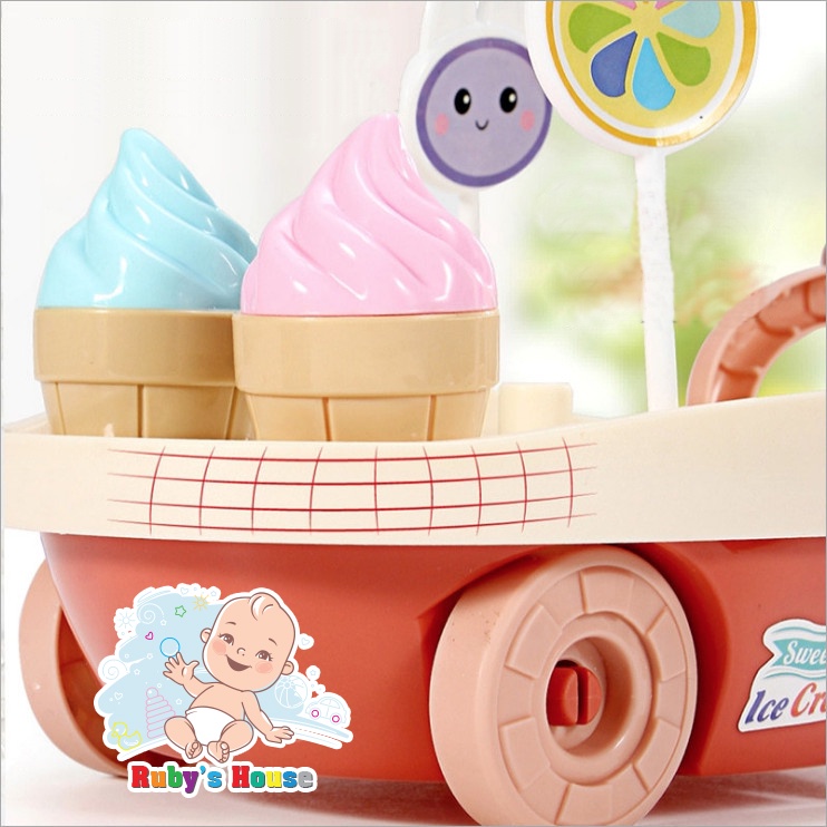Đồ chơi xe đẩy bán kem 2 tầng, đồ chơi xe kem cho các bé vui chơi
