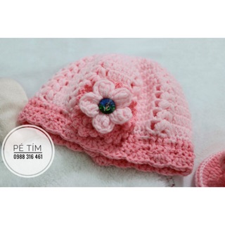 Nón len handmade/ nón len hồng baby hoa xinh cho be gái