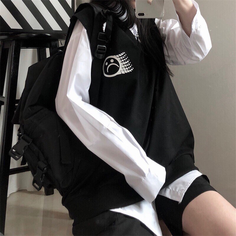 Áo gile nữ unisex form rộng Gile Mặt Buồn nam nữ phong cách ulzzang