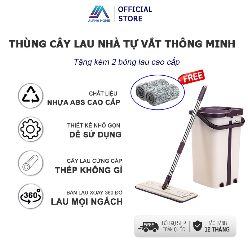 Bộ Thùng cây lau nhà tự vắt 360 tiện lợi cây lau nhà thông minh thùng vắt 2 ngăn tiện lợi