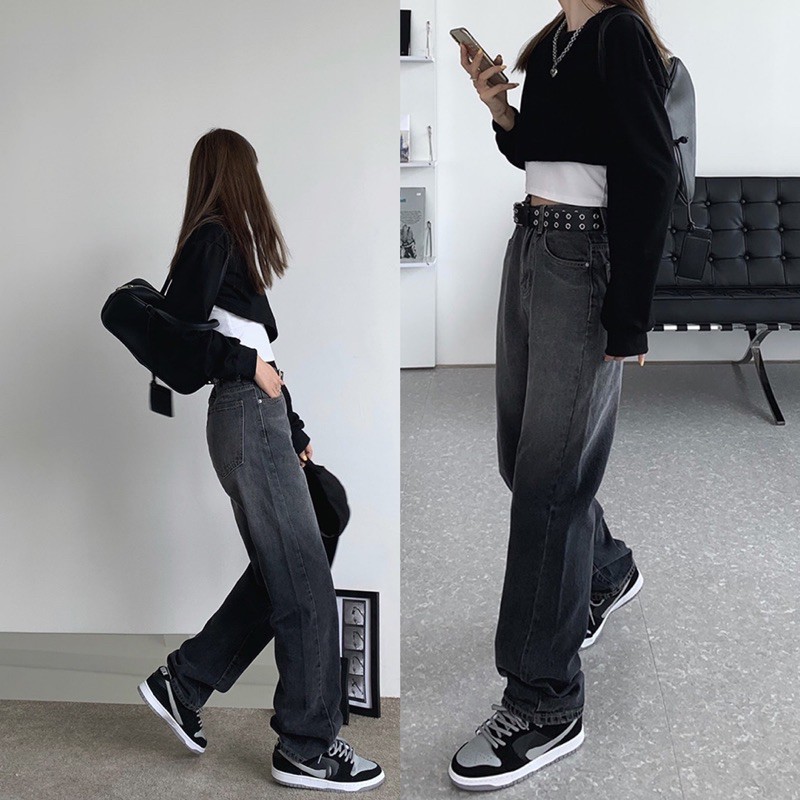 QUẦN JEAN NAM/NỮ ỐNG RỘNG Dáng Suông Dài Chuẩn 105cm- Lưng Siêu Cao Qua Eo, Không Giãn, Phối Màu Thời Trang | BigBuy360 - bigbuy360.vn
