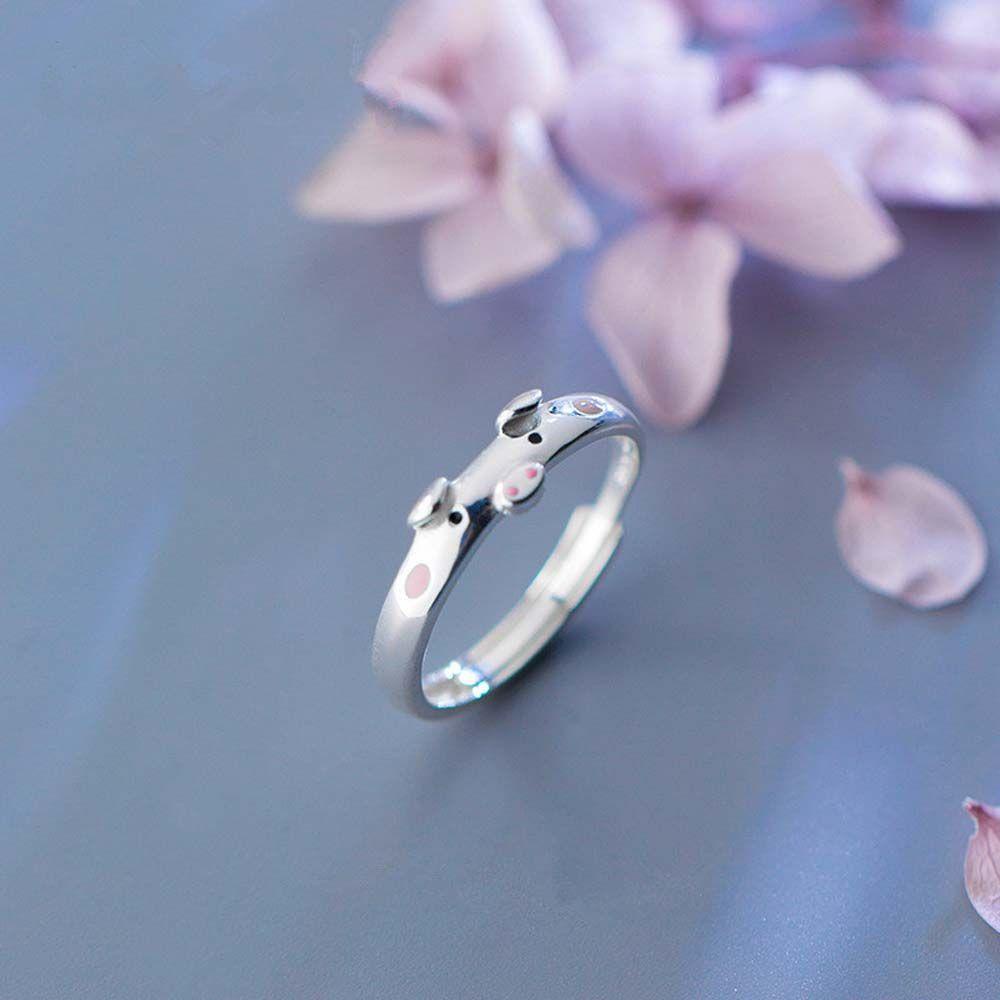 Nhẫn Hở Tráng Men Hình Chú Heo Dễ Thương Có Thể Điều Chỉnh Cho Nữ