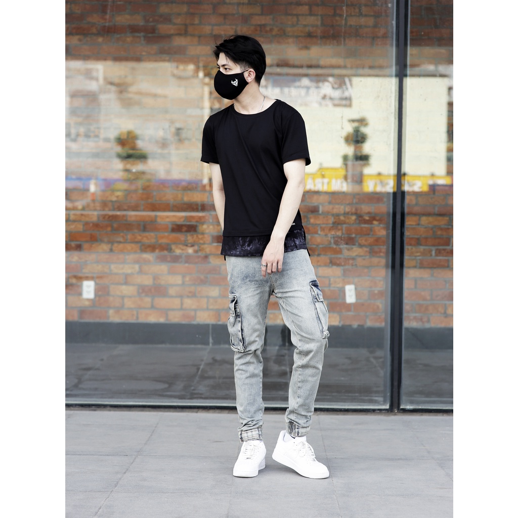 Quần Jogger Jean túi hộp Xanh bạc Lexuza 084