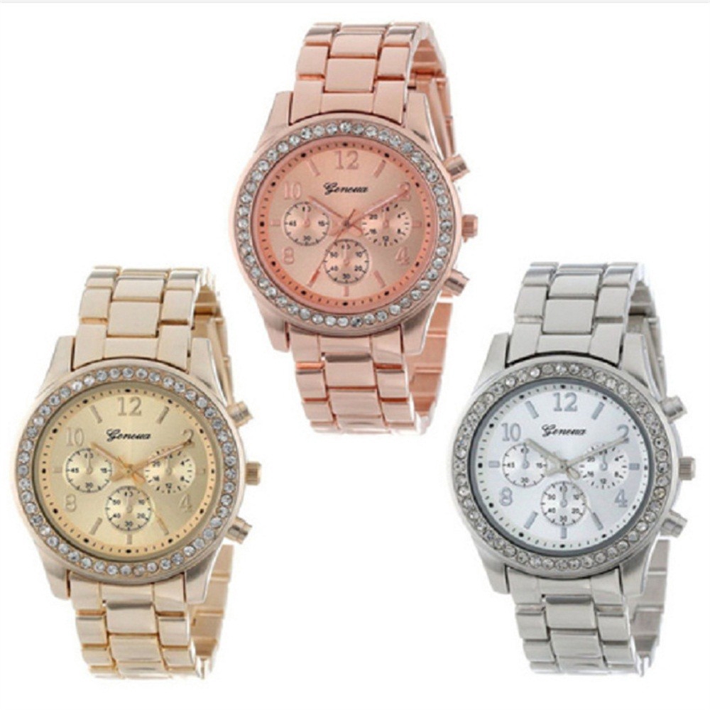 Geneva Wristwatches Stainless Steel Strap 521 Diamond Digital Watches For Women