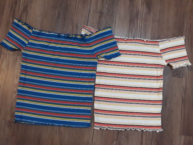 Áo thun bẹt vai dáng lửng xinh