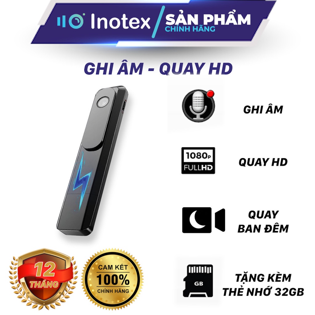 Máy Ghi Âm & Camera 1080HD 32GB - IC1, Thiết kế sang trọng, Lọc âm chuyên nghiệp, Ghi hình ban đêm, Bảo hành 12 tháng