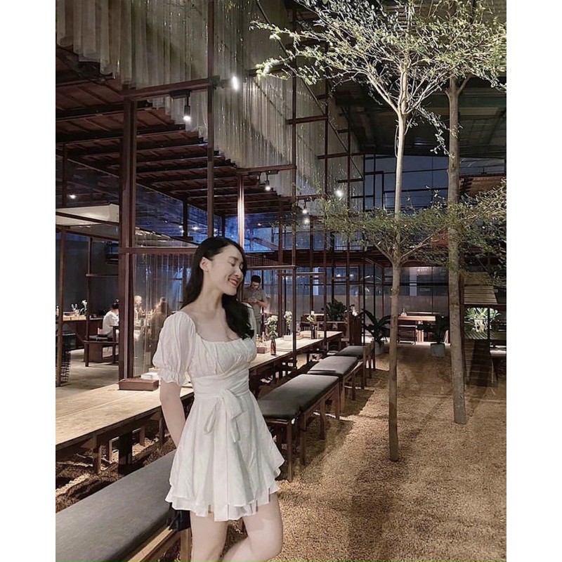 ĐẦM TRẮNG XẾP LY NGỰC THẮT NƠ LƯNG (về thêm đen, xanh, đỏ, hồng) | BigBuy360 - bigbuy360.vn