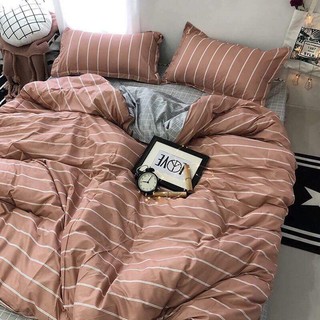 Bộ Chăn Ga Gối Cotton Poly Nhập Cao cấp mẫu kẻ trắng