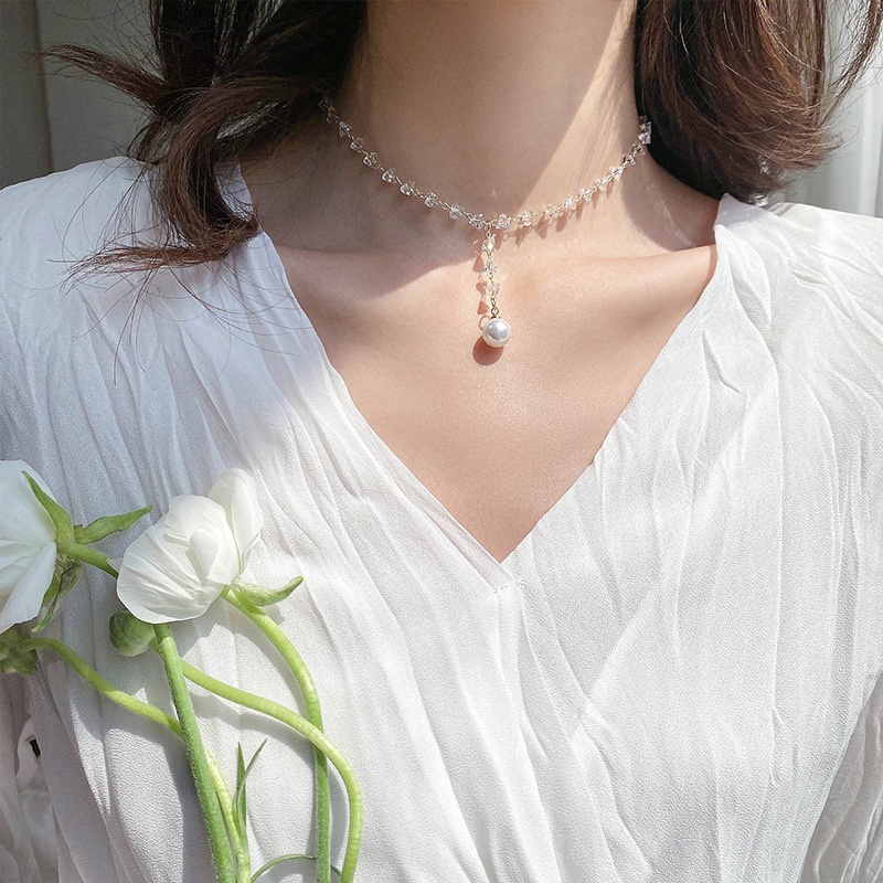 Dây chuyền đính ngọc trai nhân tạo phong cách Hàn Quốc