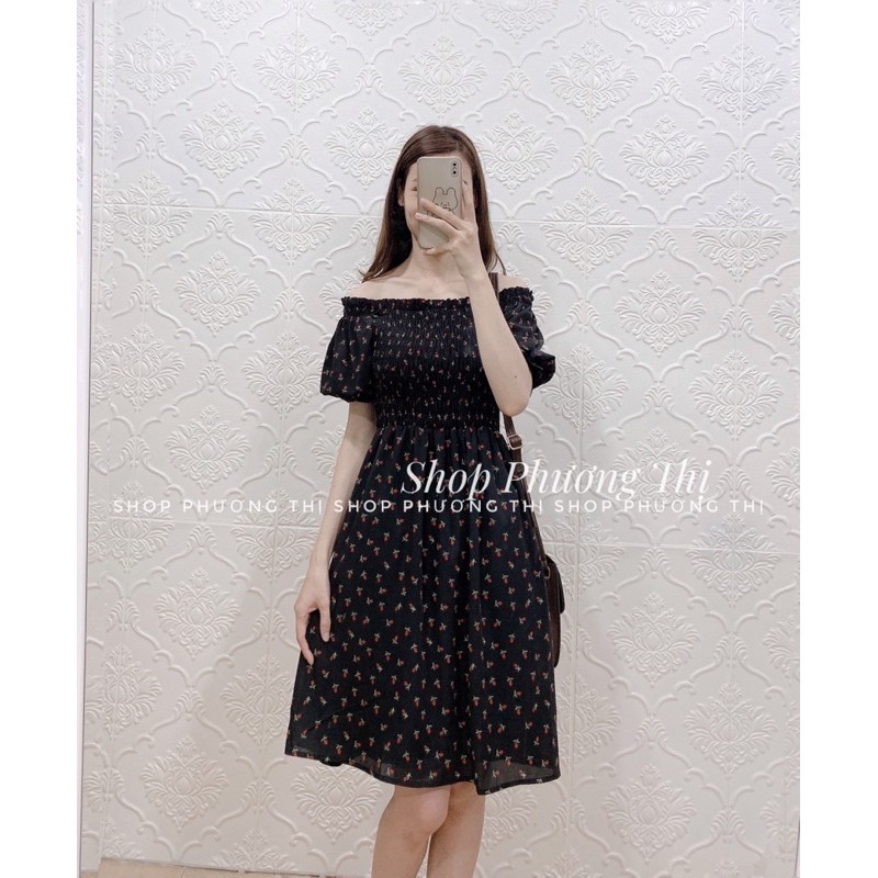 [Mã FAGET5K giảm 5K đơn 0đ] Váy hoa nhí trễ vai chun ngực mặc 2 kiểu (hình thật/sẵn/video)) | BigBuy360 - bigbuy360.vn