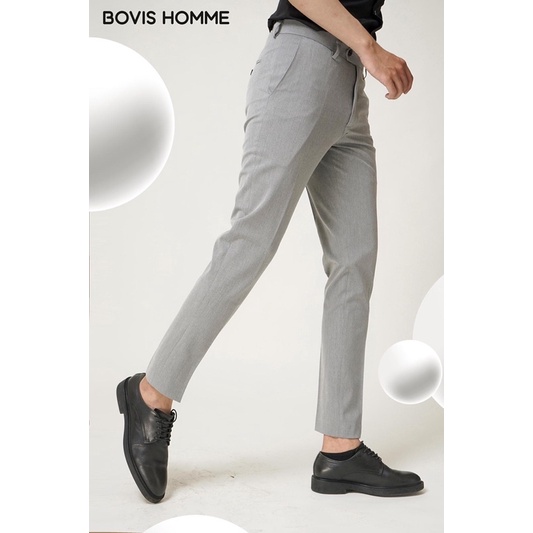 Quần tây nam Bovis Homme, mã QT122, màu xám nhat, form slim, chất liệu 95% cotton 5% spandex, mặt vải dày dặn, đứng form