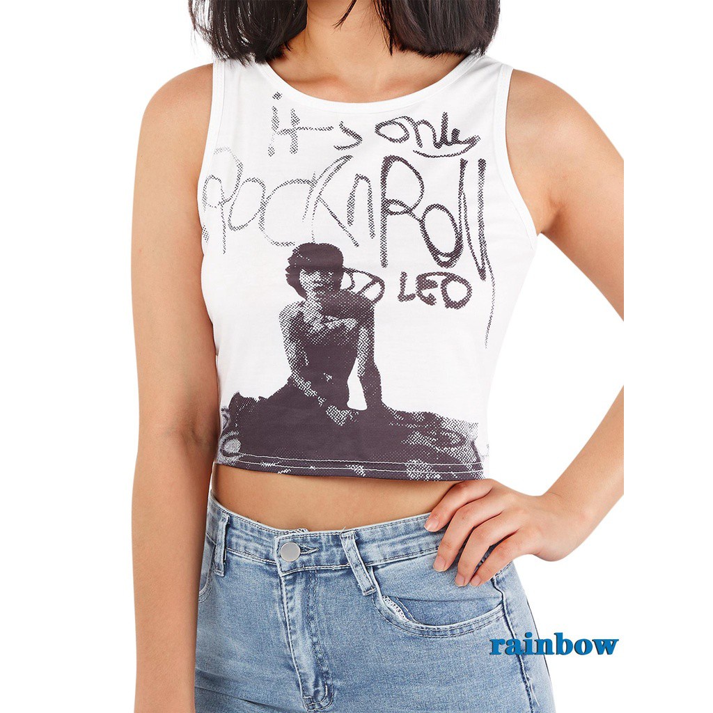 Áo Tank Top Nữ Cổ Tròn In Chữ Và Người Màu Cầu Vồng