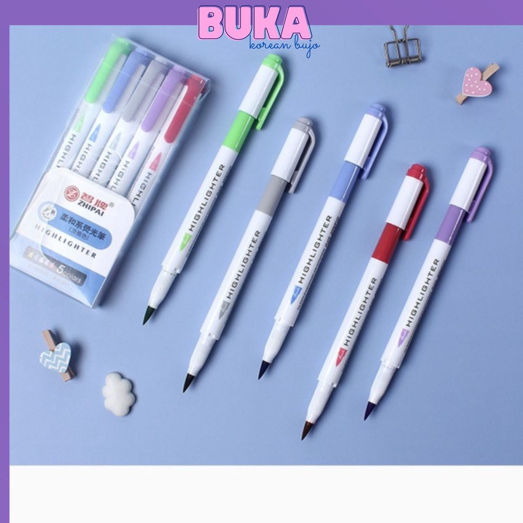 Set 5 bút brush pen highlight 2 đầu ShiPai (dupe Midliner)