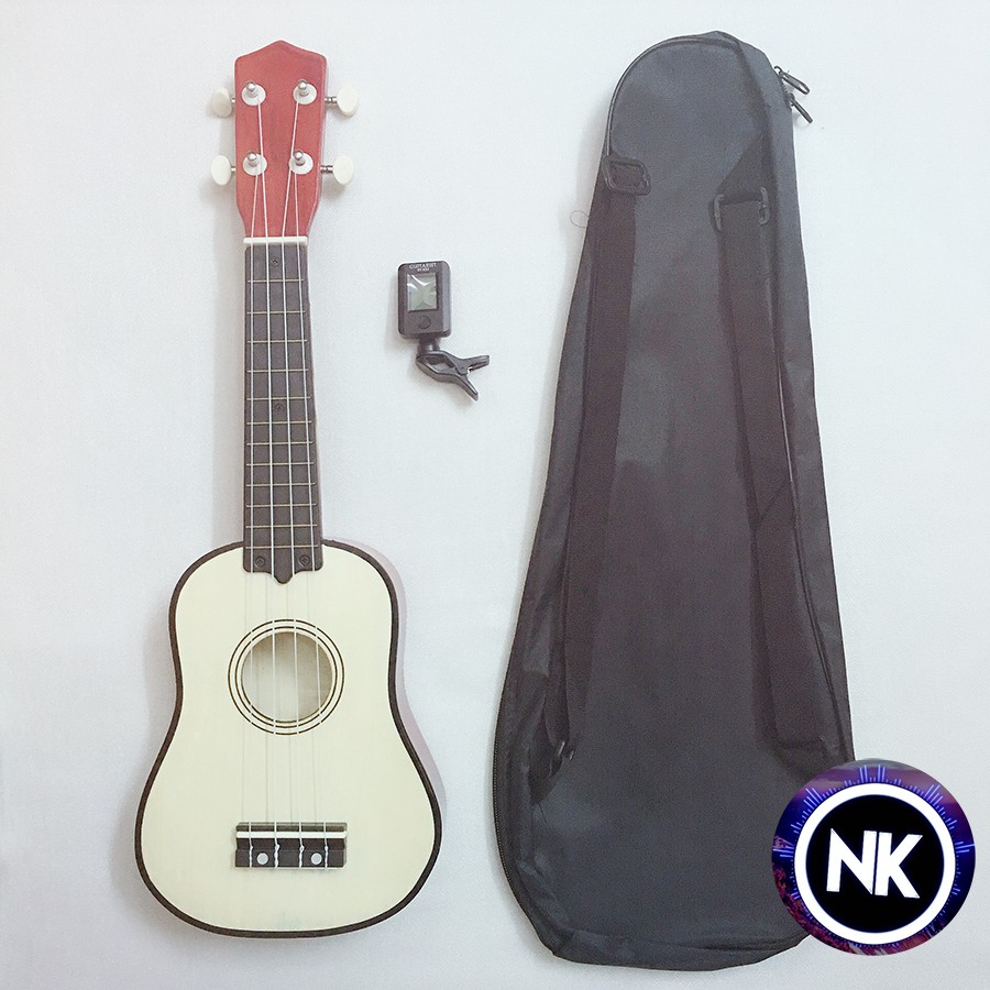 Gói Ukulele Soprano trơn nhiều màu + Bao vải + Máy lên dây - Có Sẵn