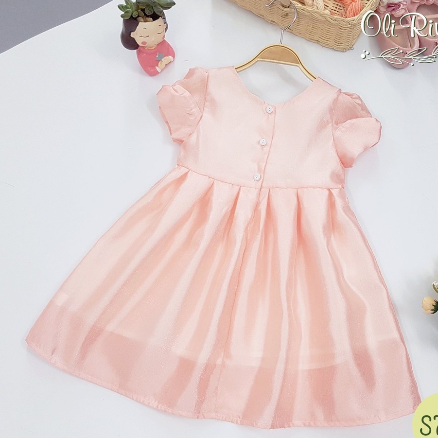 Đầm bé gái công chúa màu hồng cam đính hoa