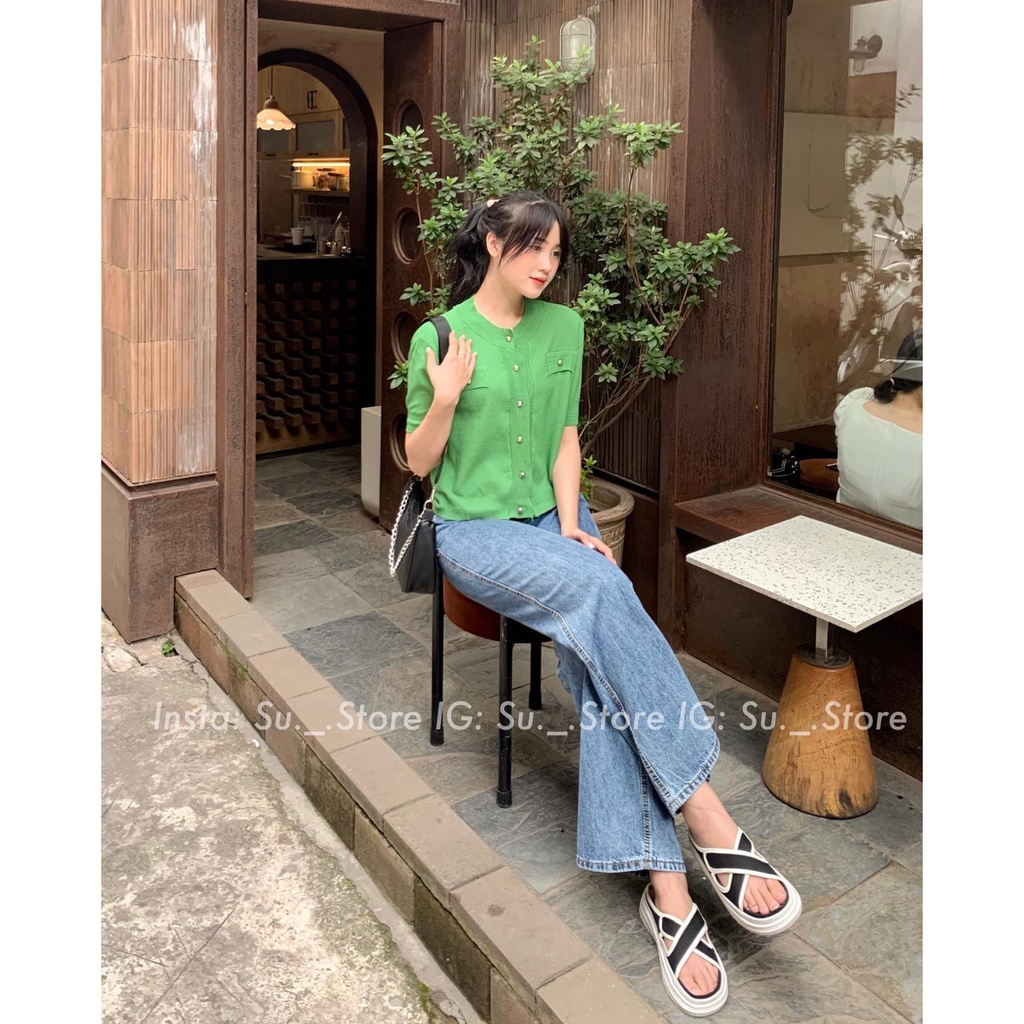 Áo len mỏng cổ tròn túi giả đính cúc A2326 SUSTORE