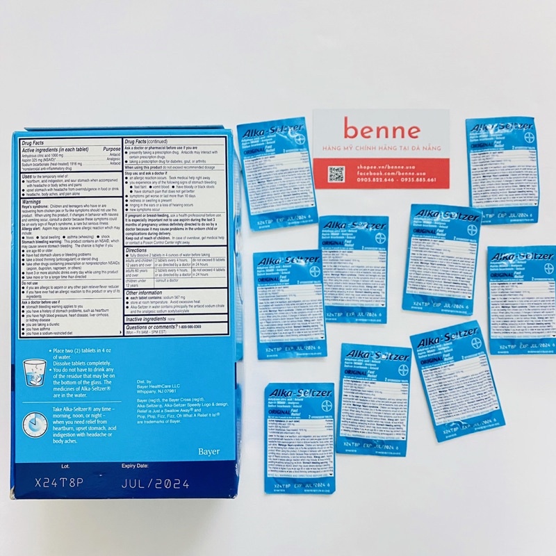 Viên sủi Alka Seltzer Orginal Flavor hỗ trợ giảm đau của Mỹ