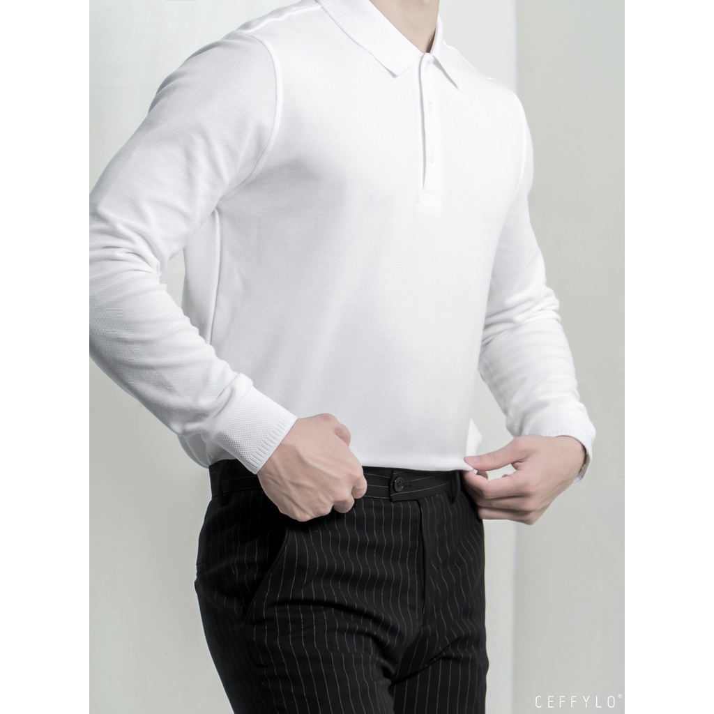 [Mã LTP50 giảm 50000 đơn 150000] Áo Polo Dài Tay Trắng Trơn Basic Vải Cotton Mềm Mịn - CEFFYLO | BigBuy360 - bigbuy360.vn