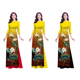 Áo Dài Hoa Sen In 4D - QA00108 ( không kèm quần)