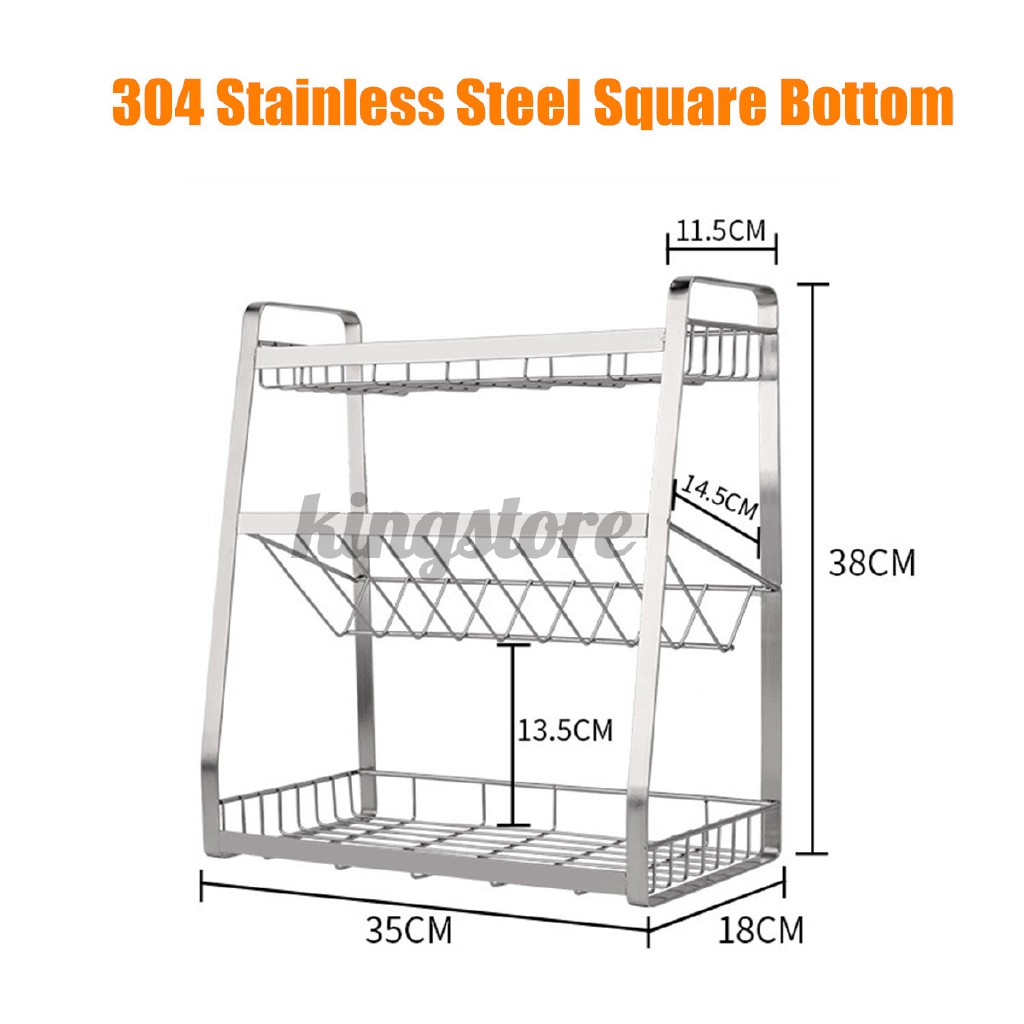 Ready Stock 3 Layers 304 Stainless Steel Seasoning Rack Kitchen Spice Rack Stainless Steel Countertop Spice Jars Bottle Shelf