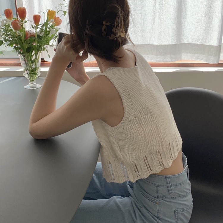 SUXI Áo Dệt Kim Sát Nách Dáng Rộng Cổ Chữ V Màu Sắc Đơn Giản Thời Trang Mùa Hè Cho Nữ