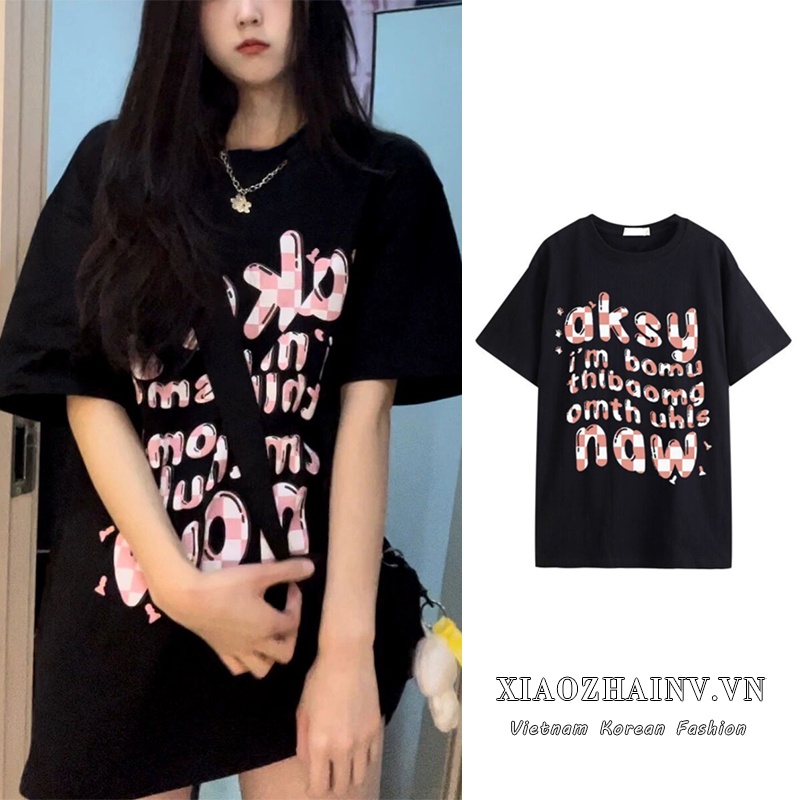 Áo thun nữ Xiaozhainv tay ngắn cổ tròn in hình đơn giản thời trang Hàn Quốc