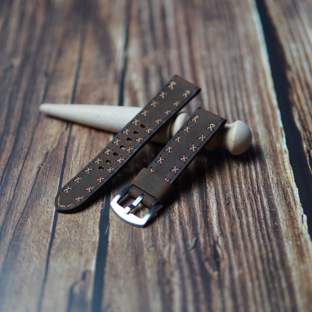 Dây đồng hồ da bò sáp 2 mặt, dây da đồng hồ cao cấp handmade khâu tay thủ công DX15 size 18mm, 20mm, 22mm