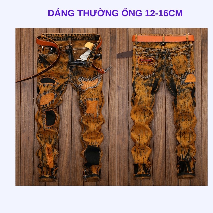 Quần jeans nam chất bò cao cấp độc lạ LEVAMEN chất liệu cotton không co giãn rách gối thêu vá logo QJ061 | BigBuy360 - bigbuy360.vn