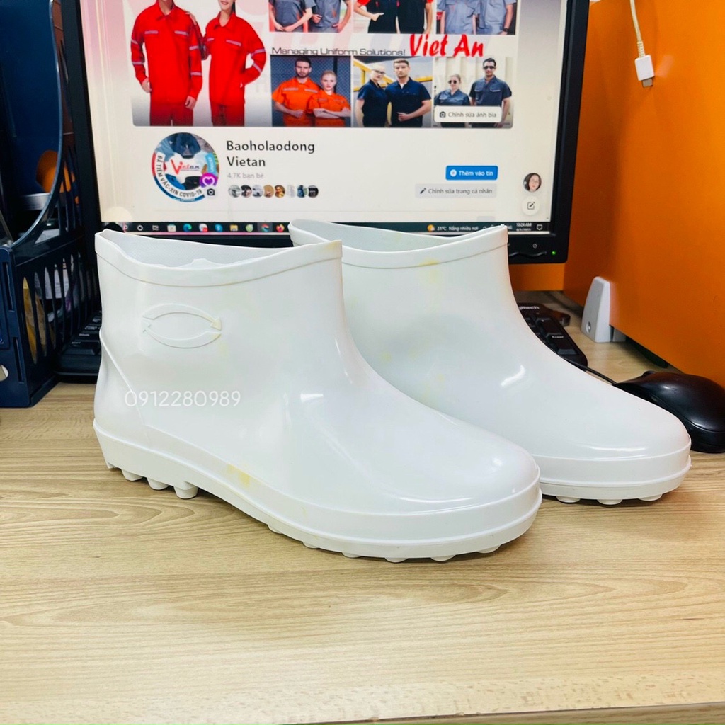 Ủng ngắn, Ủng thấp cổ TGD chống nước siêu mềm siêu bền màu trắng _ Hình chụp thật