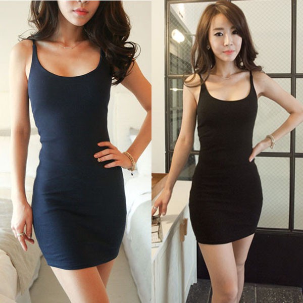 Đầm thun 2 dây màu trơn kiểu dáng quyến rũ | BigBuy360 - bigbuy360.vn