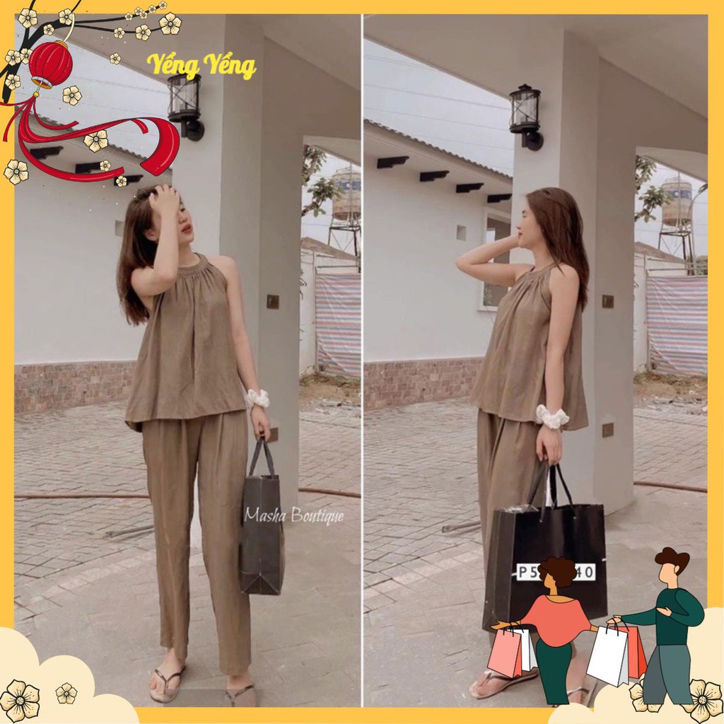 SNU184 - SET NỮ ĐŨI TRƠN ÁO CỔ YẾM QUẦN DÀI