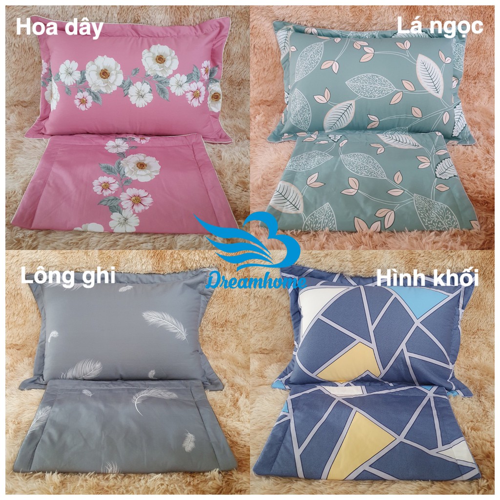 Vỏ gối cotton 100% loại đẹp có lót bông, size 45x65 cm - 1 đôi