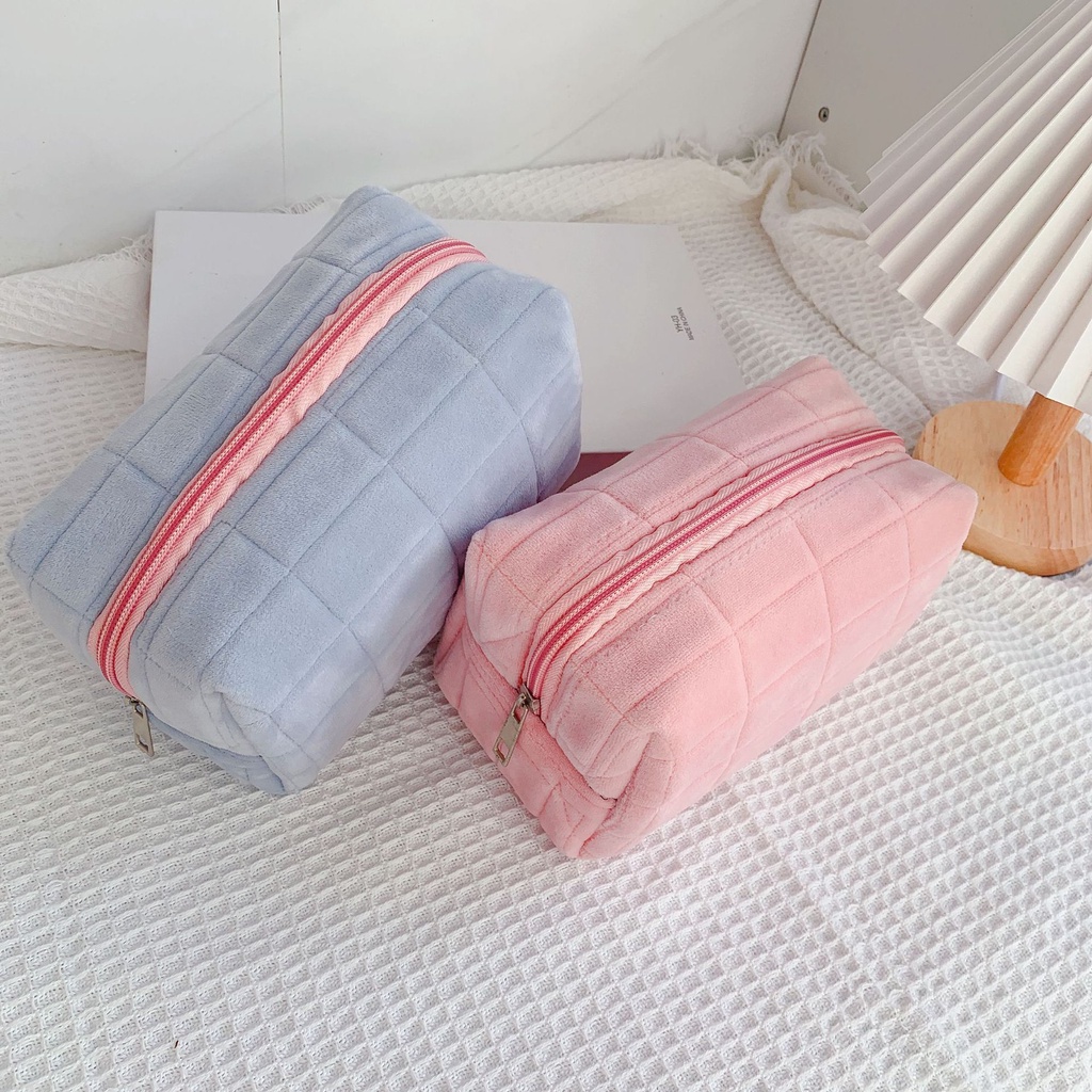 Hộp Đựng Bút / Đồ Trang Điểm Bằng Vải Flannel Sức Chứa Lớn Nhiều Màu Phong Cách Hàn Quốc Tiện Dụng Cho Nữ