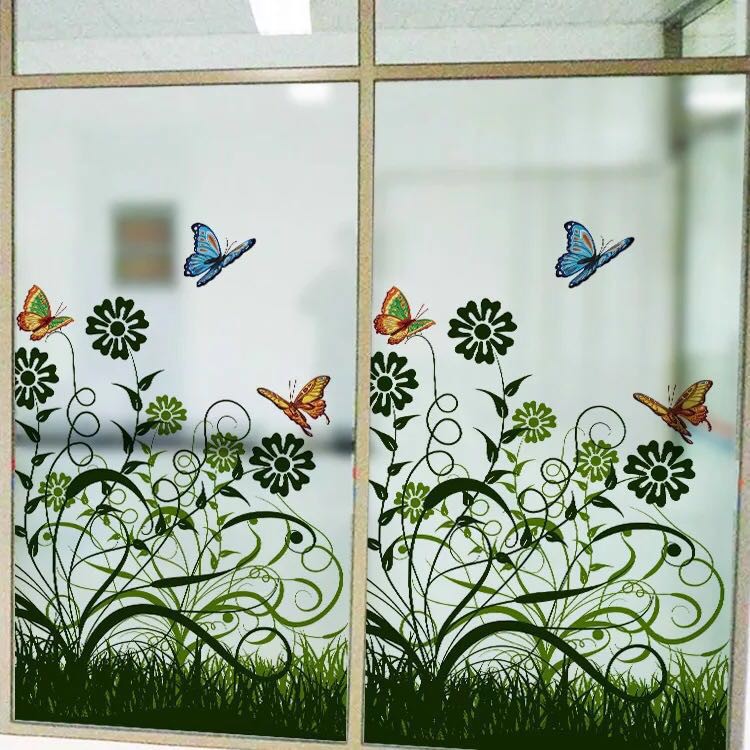 Decal dán kính cao cấp - Mẫu Hoa bướm Xanh Lá ( 60x116 )