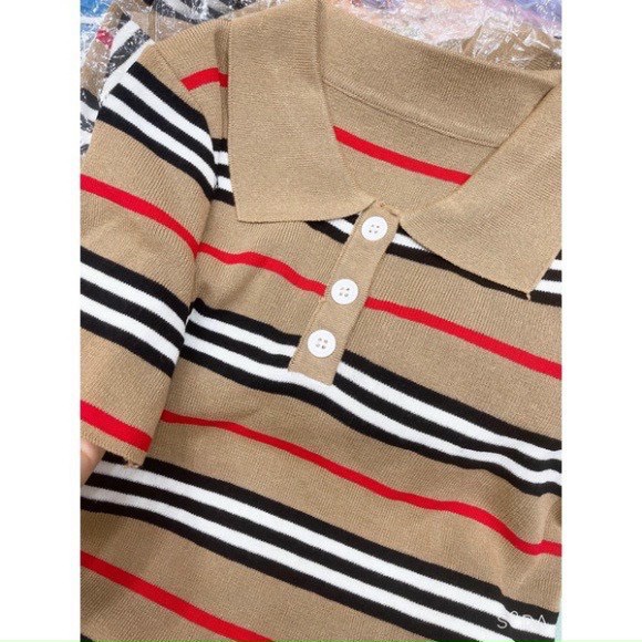 Áo kiểu nữ kẻ sọc kẻ bbr chất len mongtogi màu nâu hàng Quảng Châu 100%