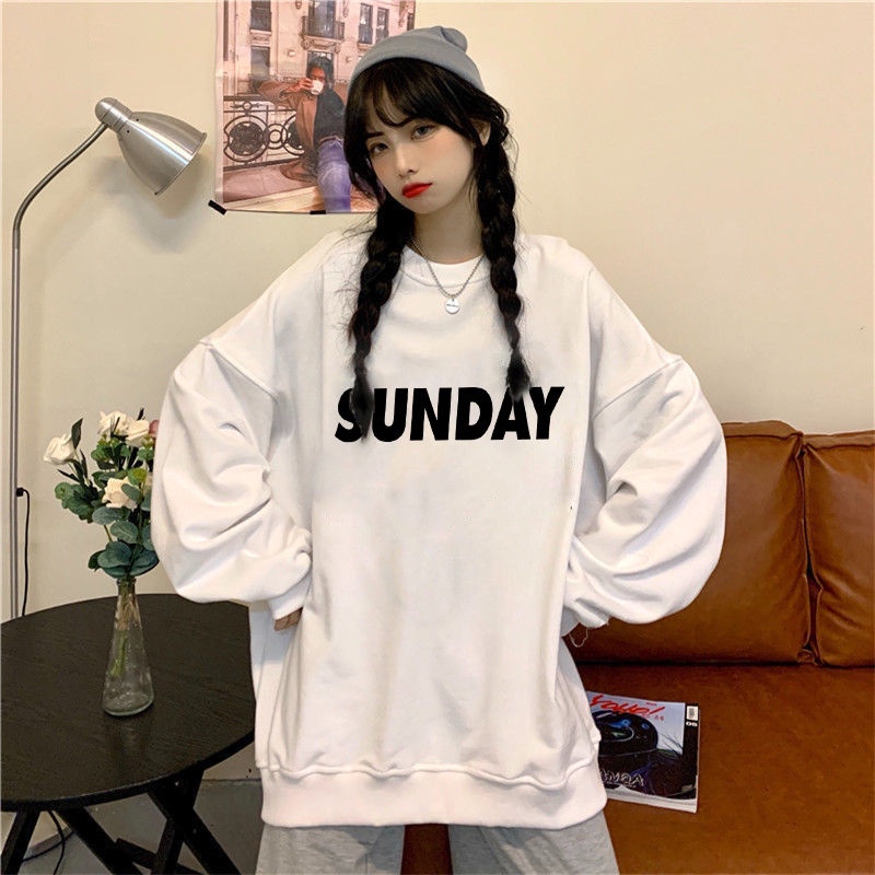 Áo Sweater Mỏng Cổ Tròn Dài Tay Dáng Rộng In Chữ Phong Cách Hàn Quốc Thời Trang Cho Nữ