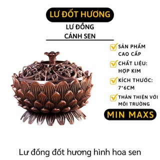 Lư Đồng - Lư Đốt Hương Hình Hoa Sen Bằng Đồng, Lư Xông Trầm Giải Tỏa Mệt Mỏi 7384 [MINMAXS]