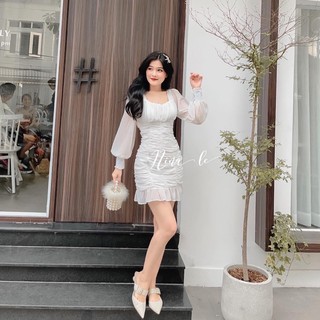 Đầm trắng nhún thân bèo đuôi(Chuyên sỉ )