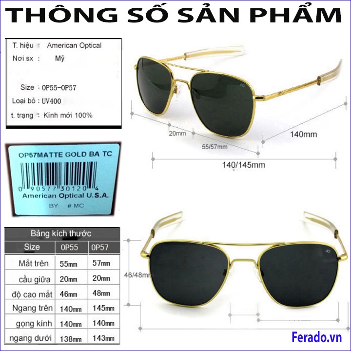 Mắt kính nam ao pilot gọng kim loại tròng thủy ting phân cực