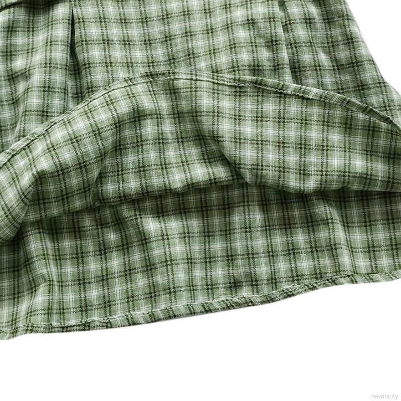 Đầm cotton tay ngắn in họa tiết caro cho bé gái