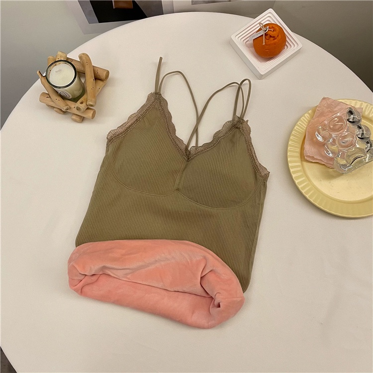 Áo Lót Dây Nhung Dày Dặn Giữ Nhiệt Mùa Thu Hàng Mới Với Đệm Ngực