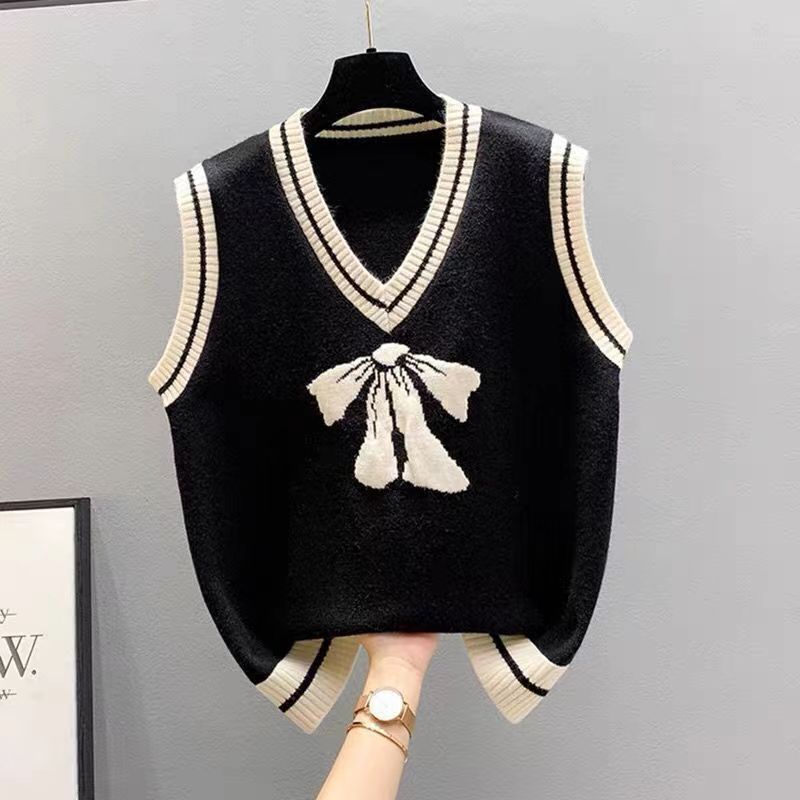 Áo Sweater Dệt Kim Không Tay Cổ Chữ V Phong Cách Preppy Size XS ~ 2XL Thời Trang Mới Cho Nữ