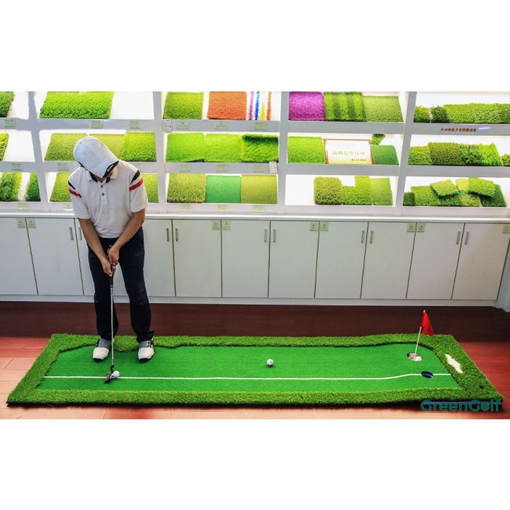 Thảm Tập Putt Golf Vạch Trắng Kích Thước 0.5x3m/ 0.75x3m/ 2 lỗ Golf/ Tặng Kèm 3 Bóng Golf Cũ